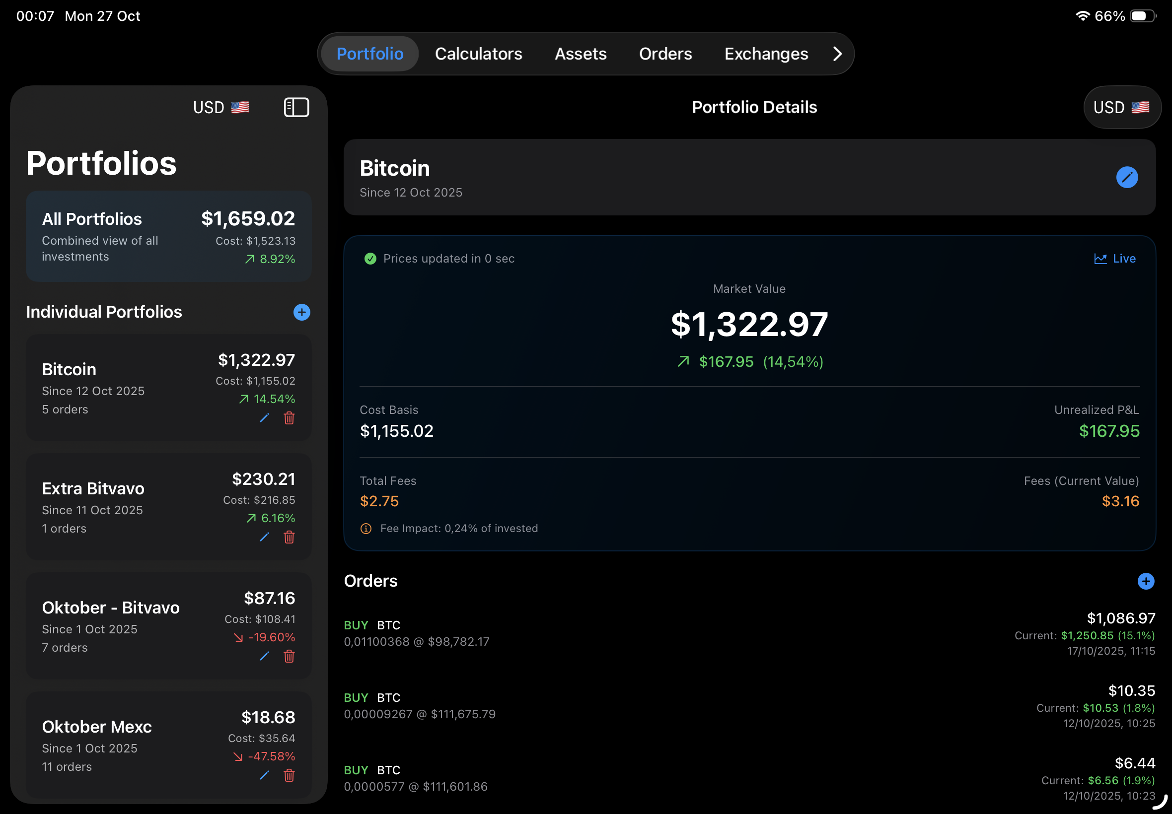 Order history with detailed transaction information